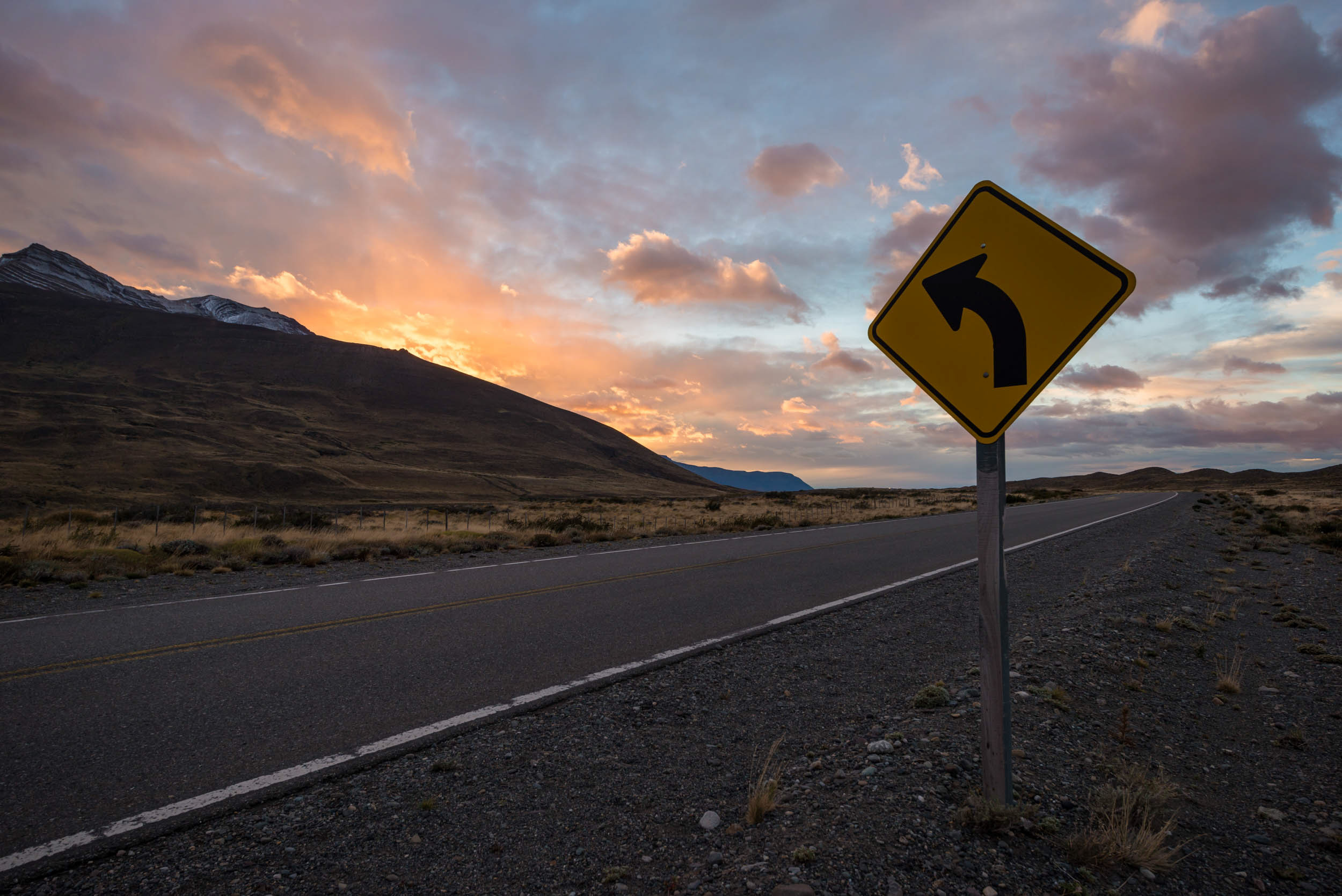 road-sign-dawn-scenic-patagonia-argentina-sunrise